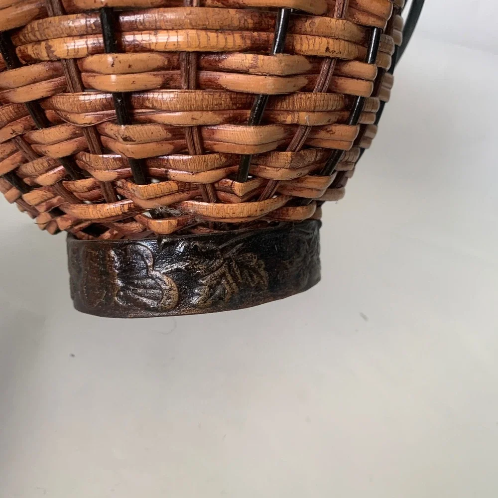 Woven Rattan Metal Turkey Decorative Basket Brown Fall Farmhouse Thanksgiving